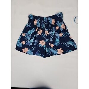 Lotus and Luna Blue Floral Shorts  High Smocked Waist Boho  S/M